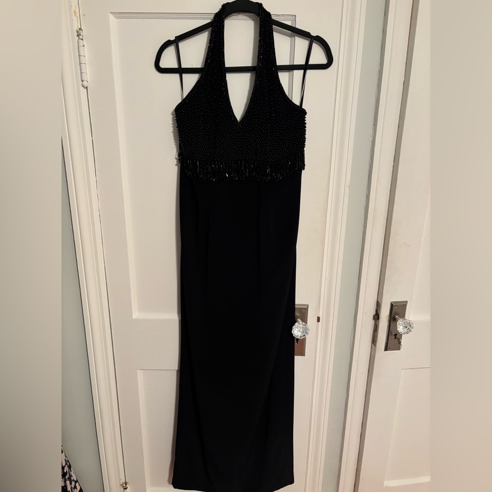 Vintage Niteline Black Strapless Halter Top Dress with Beaded Detail